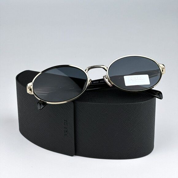 NEW Prada PR65ZS ZVN09T Pale Gold Dark Grey Oval Metal Unisex Sunglasses - Picture 5 of 14